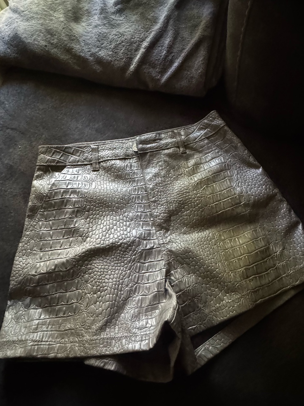 Missguided Metallic Silver Faux-Croc High Waist Shorts